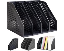 Tijdschriftencassette - 4 vakken - Opvouwbare - Tijdschriftenhouder - Bureau Organizer - Lectuurbak - Magazinehouder - Lectuurbak - Plastic - Voor notitieboeken, documenten, boeken en school en kantoorbenodigdheden - Zwart