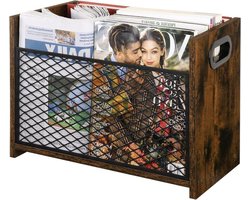 Tijdschriftenhouder - Lectuurbak bureau - Bureau organiseren - Mesh en hout - 22 x 41 x 30 cm - Bruin Zwart