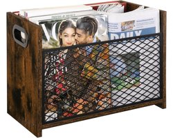 Tijdschriftenhouder - Lectuurbak bureau - Opbergen en organiseren - Stevig mesh en hout - 22 x 41 x 30 cm