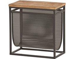 Tijdschriftenhouder met mandje mangohout - 44x24x44 cm - Naturel - Lectuurbak - magazineholder - tijdschriftenrek - bijzettafel - krantenbak