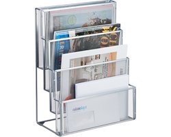 tijdschriftenrek - 43 x 33 x 18 cm - staal - 4 vakken - brievenhouder - zilver