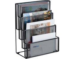 tijdschriftenrek - 43 x 33 x 18 cm - staal - 4 vakken - brievenhouder - zwart