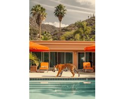 Tijger Poster | Zwembad Poster | Mode Poster | Zomer Poster | Dieren Poster | Luxe Poster | Stijlvol Poster | 50x70cm | Wanddecoratie | Muurposter | S3564YR | Geschikt om in te lijsten