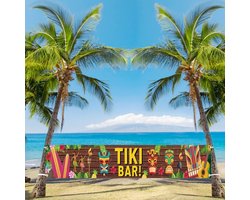 Tiki Bar Hawaii feestdecoratiebanner - 270 x 35 cm - Hawaii-feestachtergrond - zomer Tiki banner decoratie - aloha-achtergrond voor strand en zomerfeest decoratie