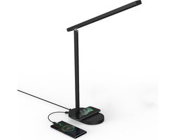 TIKKENS Bureaulamp led Dimbaar - Draadloze Oplader & USB Opladen - Wireless Charger - Zwart