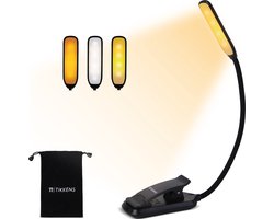 Tikkens LED Leeslampje voor Boek - Nachtkastje Leeslamp voor in bed - Boeklamp USB Oplaadbaar met Klem - Boeklampje met 3 Lichtstanden