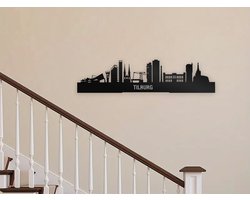 Tilburg Skyline muurdecoratie - Wanddecoratie - Zwart - Houten art - Muurdecoratie - Line art - Wall art - Bohemian - Wandborden - Woonkamer