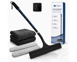 TileDry Douchewisser met Uitschuifbare Steel tot 120 cm - Inclusief 2 Premium Droogdoeken - Siliconen Vloertrekker - Vloerwisser voor Douche, Badkamer, Spiegel en Ramen - Ophanghaak