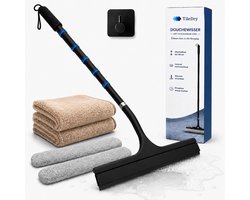 TileDry Douchewisser met Uitschuifbare Steel tot 120 cm - Inclusief 2 Premium Droogdoeken - Siliconen Vloertrekker - Vloerwisser voor Douche, Badkamer, Spiegel en Ramen - Ophanghaak