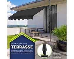 Tillvex® Balkonmarkies 250x180 cm – Antraciet Zonnescherm Zonder Boren | UV50+ Waterafstotende Zonwering met Klemmechanisme voor Balkon, Terras & Tuin