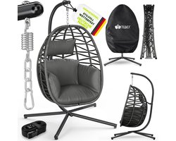 tillvex® Hangstoel met Standaard Outdoor & Weerbestendige Hoes incl. Bevestiging | Hangmand Opklapbaar tot 150 kg | Hangstoel van Rotan | Hangstoel voor Indoor Tuin Balkon Terras