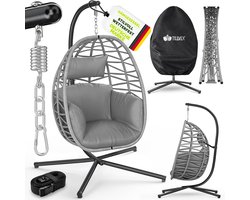 tillvex® Hangstoel met Standaard Outdoor & Weerbestendige Hoes incl. Bevestiging | Hangmand Opklapbaar tot 150 kg | Hangstoel van Rotan | Hangstoel voor Indoor Tuin Balkon Terras