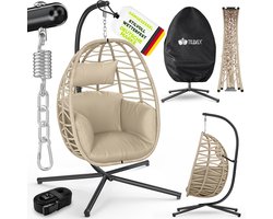 tillvex® Hangstoel met Standaard Outdoor & Weerbestendige Hoes incl. Bevestiging | Hangmand Opklapbaar tot 150 kg | Hangstoel van Rotan | Hangstoel voor Indoor Tuin Balkon Terras