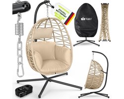 tillvex® Hangstoel met Standaard Outdoor & Weerbestendige Hoes incl. Bevestiging | Hangmand Opklapbaar tot 150 kg | Hangstoel van Rotan | Hangstoel voor Indoor Tuin Balkon Terras