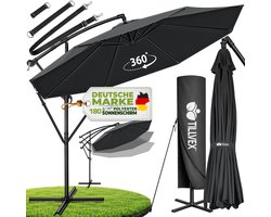 tillvex Parasol Ø 350 cm met zwengel + hoes + windbescherming | Zweefparasol met standaard | Tuinscherm UV-bescherming | Aluminium Zonnescherm | Waterdicht Marktscherm