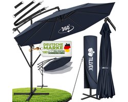 tillvex Parasol Ø 350 cm met zwengel + hoes + windbescherming | Zweefparasol met standaard | Tuinscherm UV-bescherming | Aluminium Zonnescherm | Waterdicht Marktscherm