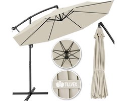 Tillvex- Parasol Ø 3m beige-zweeparasol -hangparasol- vrijhangende parasol- tuinparasol- slinger-balkon- aluminium-kantelbaar