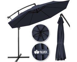 Tillvex- Parasol Ø 3m donkerblauw -zweeparasol -hangparasol- vrijhangende parasol- tuinparasol- slinger-balkon- aluminium-kantelbaar