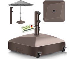 tillvex® Parasolvoet GRAVIA met wielen & remmen | Parasolstandaard vulbaar 37L / 56kg | Parasol Gewicht voor stokparasol & marktparasol Ø 1,8-3,7m | Weerbestendig & UV-bestendig (Bruin)