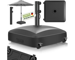 tillvex® Parasolvoet PAVERA met wielen & remmen | Parasolstandaard vulbaar 37L / 56kg | Parasol Gewicht voor stokparasol & marktparasol Ø 1,8-3,7m | Weerbestendig & UV-bestendig (Zwart)