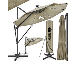 tillvex® Premium aluminium parasol, 330 cm, met afdekking en windbescherming, zweefparasol, 6-voudig verstelbaar, met zwengel, tuinparasol, 360 graden draaibaar, kantelbaar, UV50+ waterdicht, Groß