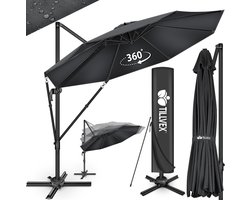 tillvex Premium zeshoekige zweefparasol 330 cm met zwengel | Met afdekking en windbescherming | 7-voudig verstelbare crankparasol | Tuinparasol van aluminium, 360 graden draaibaar, Antraciet/zonder
