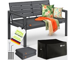 tillvex® Tuinbank Weerbestendig 2-3 Zits met Hoes & Kussens | Parkbank in Houtlook tot 300kg Belastbaar UV-bestendig | Zitbank Tuin Terras Balkon met Wasbare Hoes
