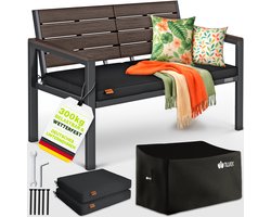 tillvex® Tuinbank Weerbestendig 2-3 Zits met Hoes & Kussens | Parkbank in Houtlook tot 300kg Belastbaar UV-bestendig | Zitbank Tuin Terras Balkon met Wasbare Hoes