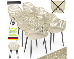 tillvex® Tuinstoel 6-delige set weerbestendig met armleuning | Buitenstoelen belastbaar tot 120 kg | Tuinstoelen UV-bestendig | Terrasstoel tuinmeubelen terras balkon buiten tuin