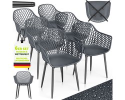 tillvex® Tuinstoel 6-delige set weerbestendig met armleuning | Buitenstoelen belastbaar tot 120 kg | Tuinstoelen UV-bestendig | Terrasstoel tuinmeubelen terras balkon buiten tuin