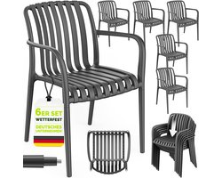tillvex® Tuinstoelen 6-delige Set Stapelbaar Weerbestendig met Armleuning | Outdoor Stoelen tot 120kg Belastbaar | Tuinstoelen Outdoor | Terrasstoel Tuinmeubelen Balkon Tuin Terras