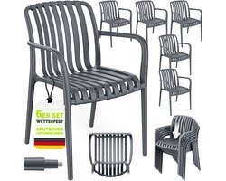 tillvex® Tuinstoelen 6-delige Set Stapelbaar Weerbestendig met Armleuning | Outdoor Stoelen tot 120kg Belastbaar | Tuinstoelen Outdoor | Terrasstoel Tuinmeubelen Balkon Tuin Terras