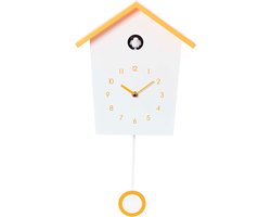 TIM® Koekoeksklok Modern - Wandklok - Uurwerk - Nachtstiltefunctie - Wit/Oranje - 47cm x 27cm x 8cm