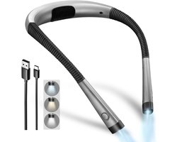 TIM® Neklamp - Nekleeslamp - Leeslamp - Buigbare Armen - Oplaadbaar- Grijs- 26cm x 19cm x 3cm; 130 g