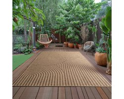 Timber Buitenkleed – Japandi, Indoor & Outdoor, Jute-Look Vloerkleed, Weerbestendig, Tuin, Balkonkleed - Beige- 280x370 CM