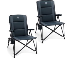 TIMBER RIDGE 2 Stuks Campingstoelen - Opvouwbaar & Stevig - 150KG draagvermogen - 55 cm zitbreedte - Hoge rugleuning - Met bekerhouder - Zwart