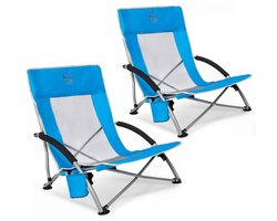 TIMBER RIDGE 2 Stuks Strandstoelen - Opvouwbaar & Lichtgewicht - 150KG draagvermogen - Ademende mesh rugleuning - Voor strand & camping - Blauw