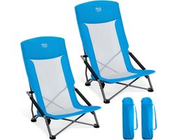 TIMBER RIDGE 2 Stuks Strandstoelen - Opvouwbaar & Lichtgewicht - 150KG draagvermogen - Hoge mesh rugleuning - Voor strand & camping - Blauw