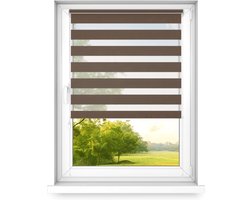 time4blinds dag en nacht dubbel rolgordijn mini - raamrolgordijn dag en nacht - rolgordijn zonder boren - zonwering - rolgordijnen voor slaapkamers - 600x1900mm – Walnoot – Linkszijdig