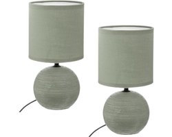 Timéo Bol Tafellamp - Keramische Lamp - Set van 2 - Moderne Tafellamp met Kabel - Sfeerverlichting voor Woonkamer - Slaapkamer - Bureau - 25cm in Hoogte - Kaki