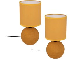 Timéo Bol Tafellamp - Keramische Lamp - Set van 2 - Moderne Tafellamp met Kabel - Sfeerverlichting voor Woonkamer - Slaapkamer - Bureau - 25cm in Hoogte - Geel