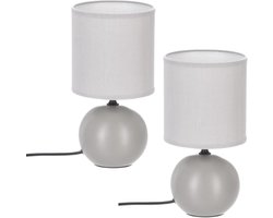 Timéo Bol Tafellamp - Keramische Lamp - Set van 2 - Moderne Tafellamp met Kabel - Sfeerverlichting voor Woonkamer - Slaapkamer - Bureau - 25cm in Hoogte - Grijs