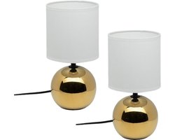 Timéo Bol Tafellamp - Keramische Lamp - Set van 2 - Moderne Tafellamp met Kabel - Sfeerverlichting voor Woonkamer - Slaapkamer - Bureau - 25cm in Hoogte - Goud