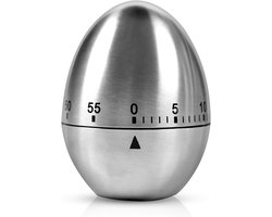 Timer - Kookwekker - Analoog - Kooktimer - Eierwekker - Pomodoro-Timer - Kookkeukentimer - Mechanisch Keukengereedschap - Visuele Timer Voor Kinderen - Rvs - 60 Min - Geschikt Voor Klaslokaal, Kantoor of Keuken - Ei Vorm - Zilver