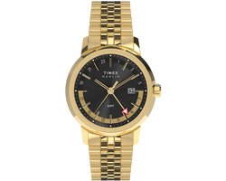 Timex Marlin Quartz Gmt Quartz Analoog Horloge Goudkleurig En Zwart Kast Gemaakt Van 100% Roestvrij Staal En Een Armband Van 100% Roestvrij Staal 40 TW2Y47600AJ, TW2Y47700AJ