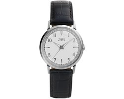 Timex Marlin Quartz Quartz Analoog Horloge Zwart En Zilverkleurig Kast Gemaakt Van 100% Roestvrij Staal En Een Armband Van 100% Leer 34 TW2Y37600AJ