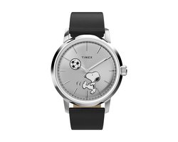 Timex Timex X Peanuts Marlin Automatic Soccer Mechanisch Automatisch Horloge Zwart En Zilverkleurig Kast Gemaakt Van 100% Roestvrij Staal En Een Armband Van 100% Leer 40 TW2Y53800AJ