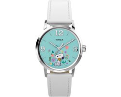 Timex Timex X Peanuts Marlin® Flower Quartz Analoog Horloge Wit Kast: 100% Roestvrij Staal | Armband: 100% Leer 38 mm TW2Y68800AJ