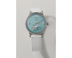 Timex Timex X Peanuts Marlin Flower Quartz Analoog Horloge Zilverkleurig En Blauw Kast Gemaakt Van 100% Roestvrij Staal En Een Armband Van 100% Leer 38 TW2Y68800AJ