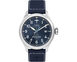 Timex Waterbury X Pan Am TW2Y38800 Horloge - Leer - Blauw - Ø 41 mm
